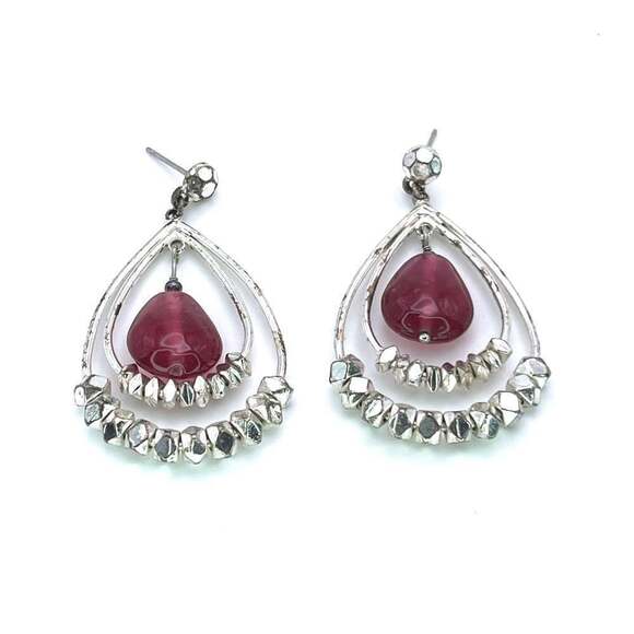 E161 | Red and Silver Dangle Earrings - Picture 1 of 2